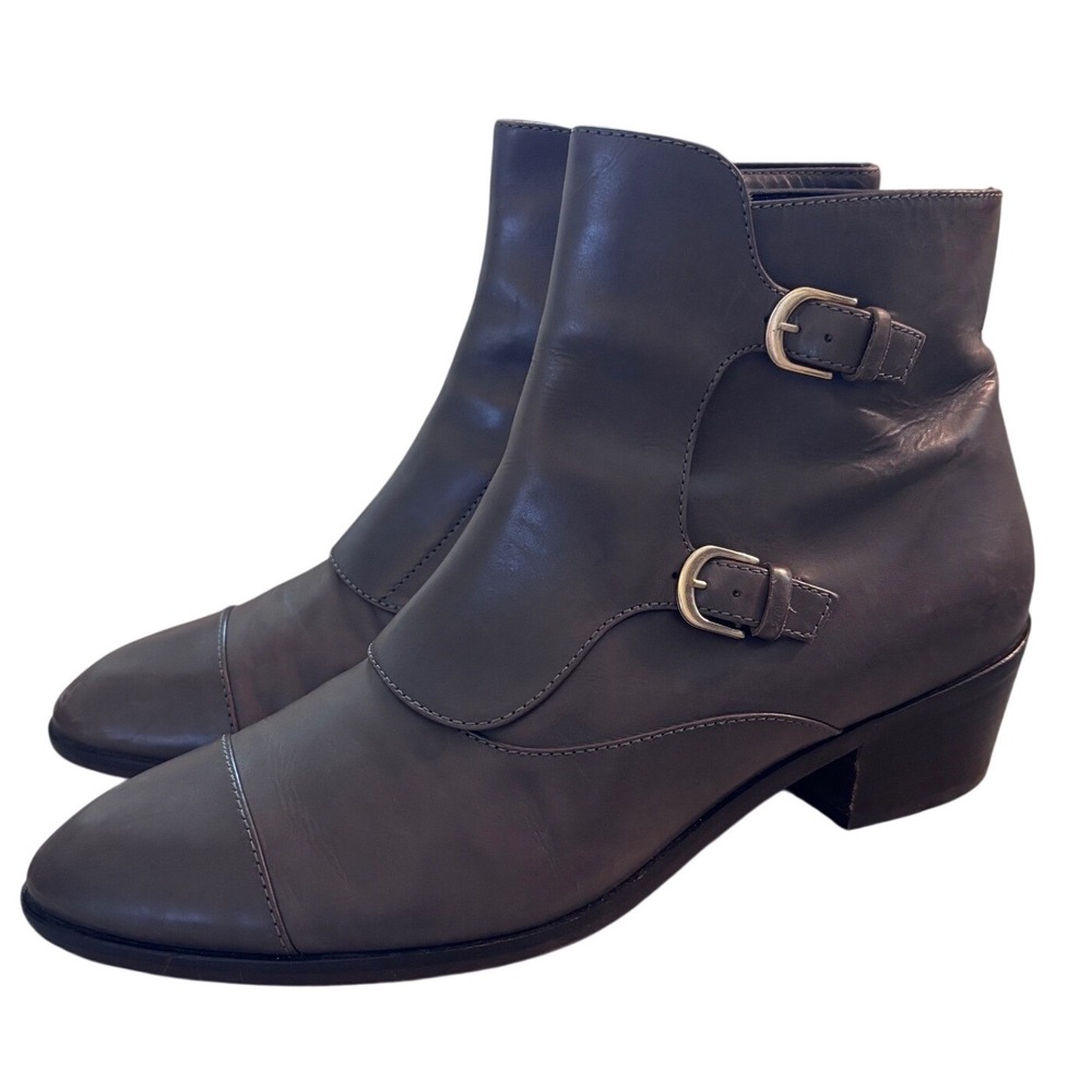J.Crew Collection Gray Leather Double Monk Strap Ankle Boots Made in Italy‎ 8.5